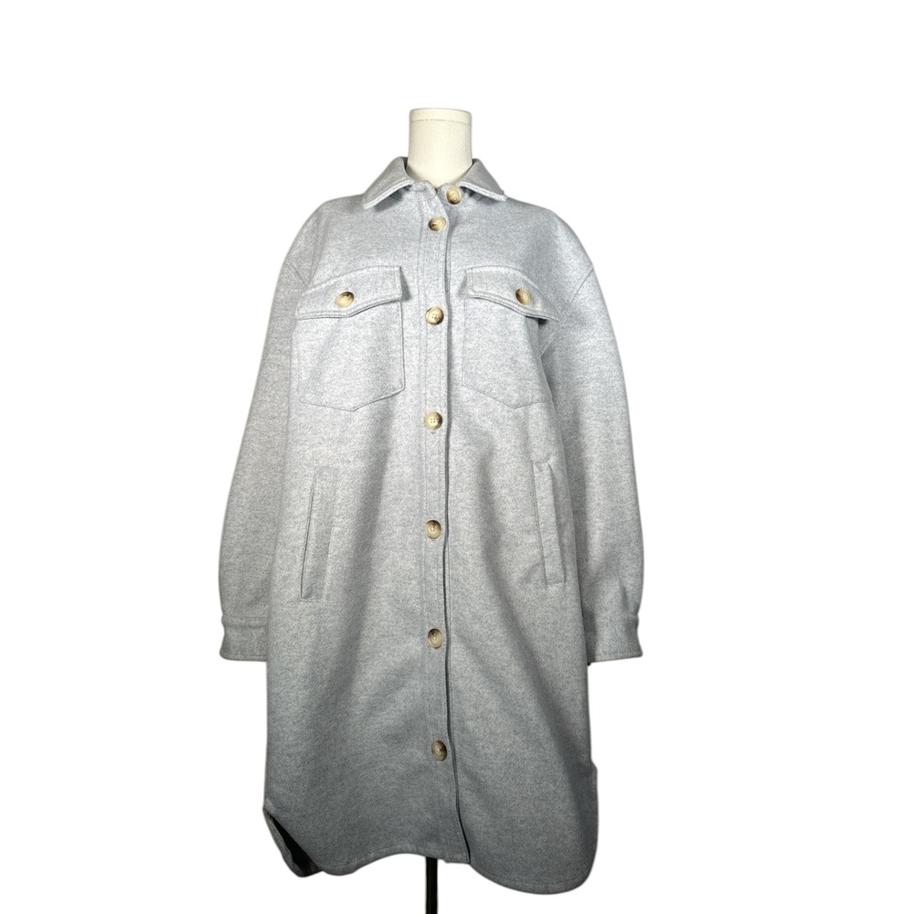 BLANKNYC Faux Wool Long Shirt Jacket Shacket Coat Gray L The‎ Come Back